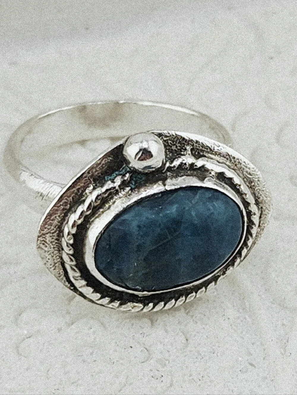 BLUE APATITE OVAL RING GEMSTONE HANDMADE RING IN STERLIN SILVER METAL UNISEX 6